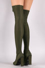 Bamboo Elastane Woven Peep Toe Chunky Heeled Over-The-Knee Boots