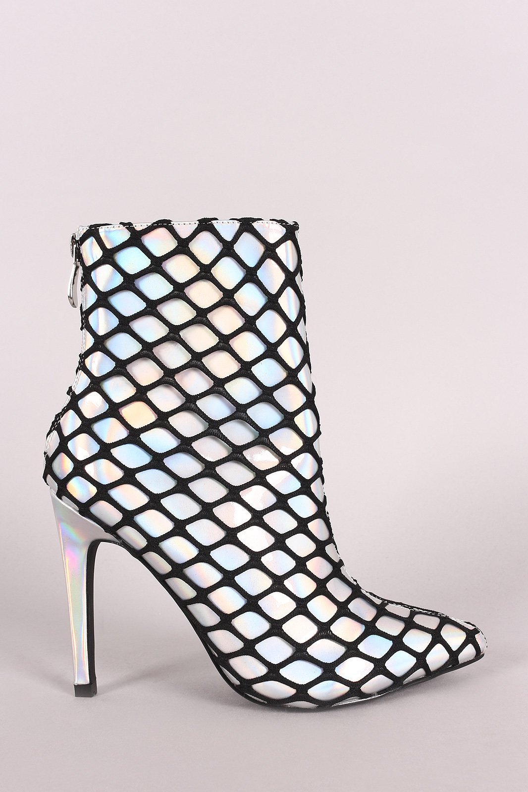 Netted Holographic Pointy Toe Stiletto Booties - NoveltyOne