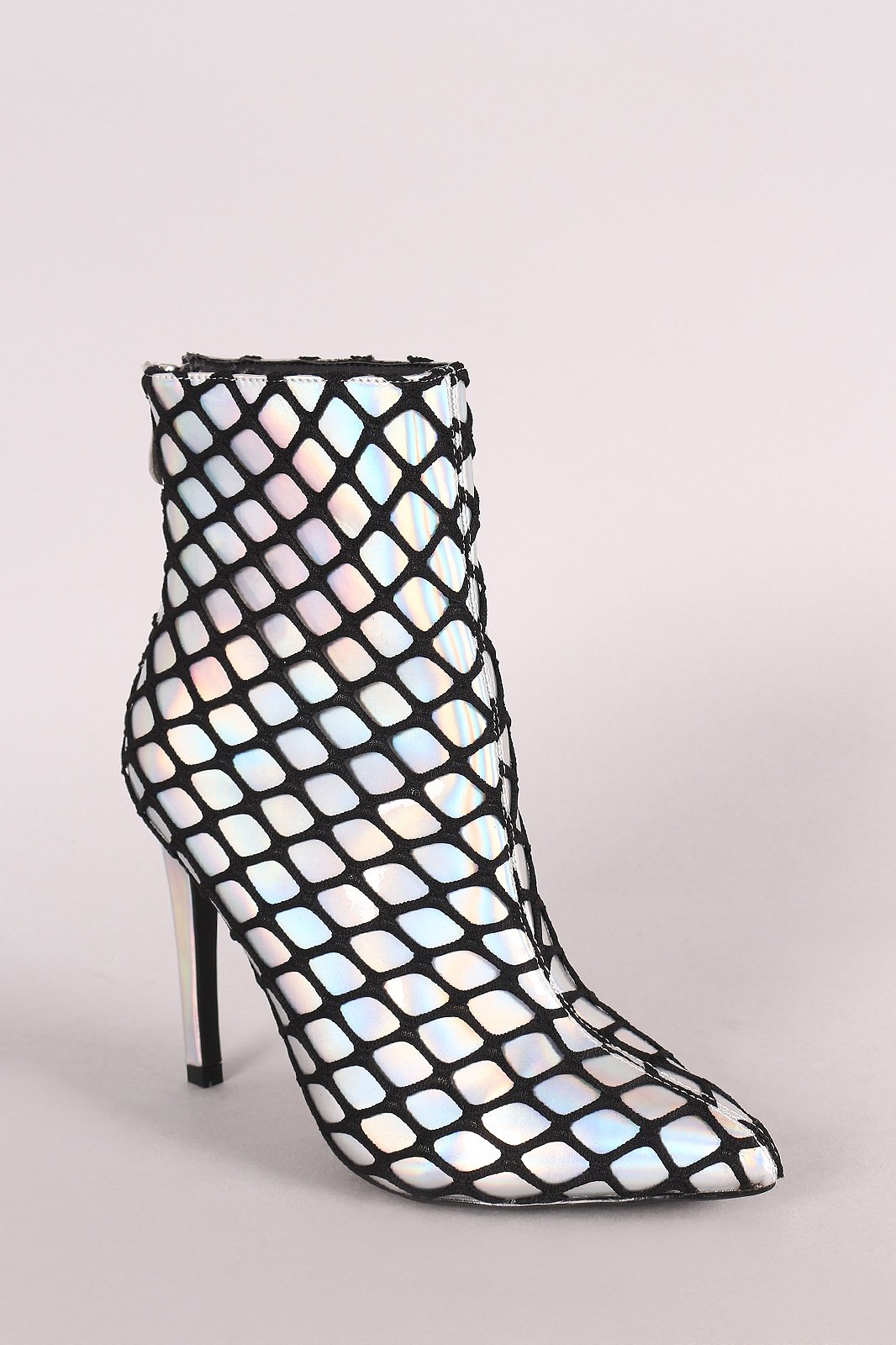 Netted Holographic Pointy Toe Stiletto Booties - NoveltyOne
