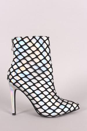Netted Holographic Pointy Toe Stiletto Booties - NoveltyOne