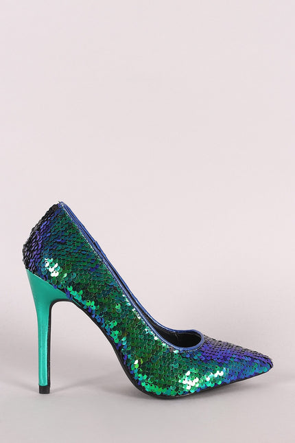 Iridescent Sequins Pointy Toe Stiletto Pump
