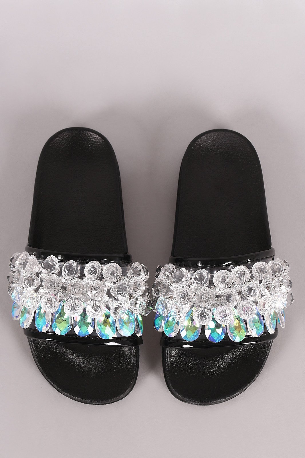 Crystal Embellished Open Toe Slide Sandal