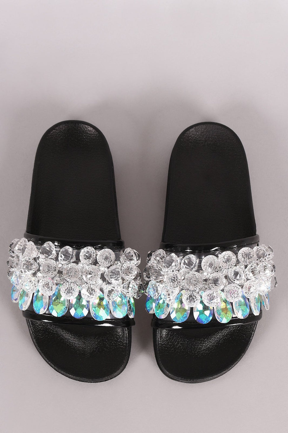 Crystal Embellished Open Toe Slide Sandal