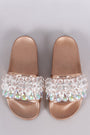 Crystal Embellished Open Toe Slide Sandal