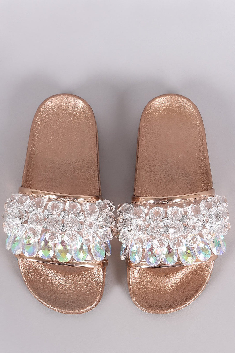 Crystal Embellished Open Toe Slide Sandal