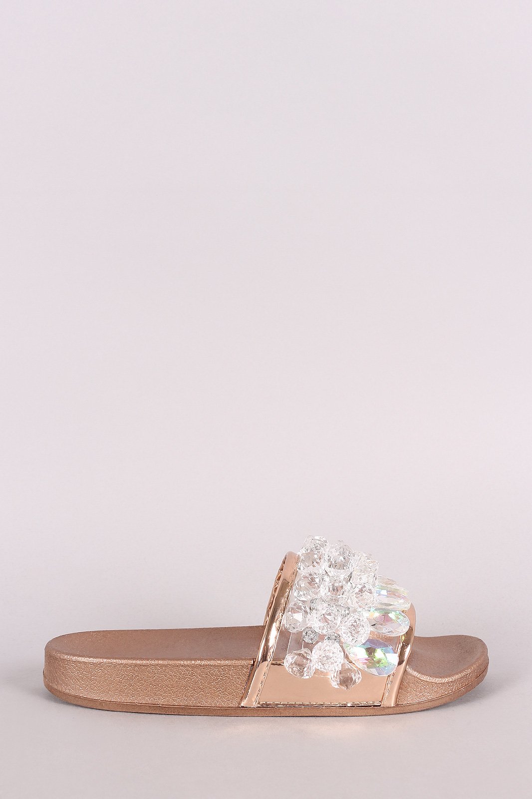 Crystal Embellished Open Toe Slide Sandal