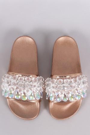 Crystal Embellished Open Toe Slide Sandal