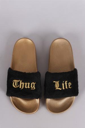 Thug Life Faux Fur Slide Sandal
