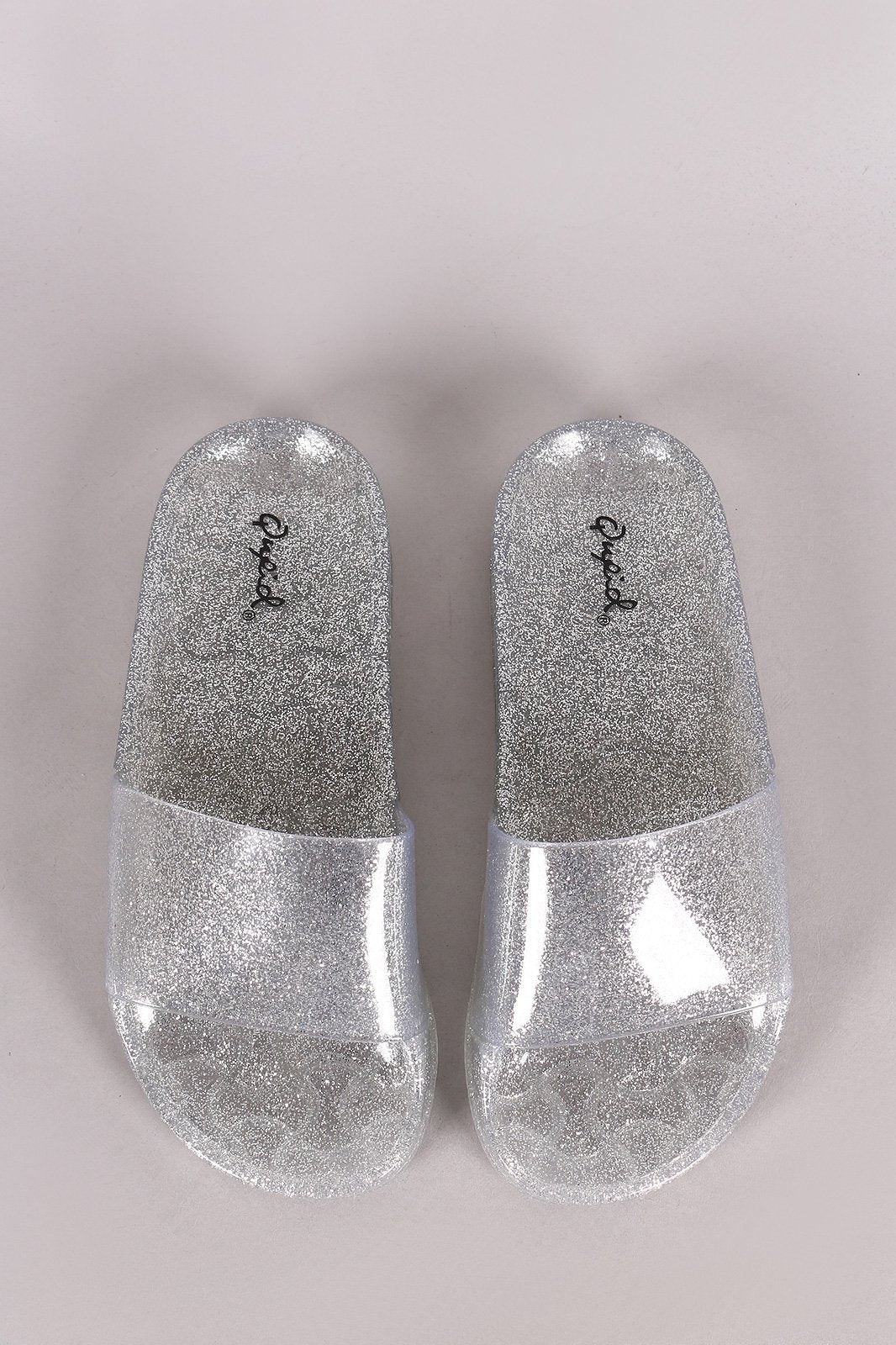 Qupid Glitter Jelly Open Toe Slide Sandal