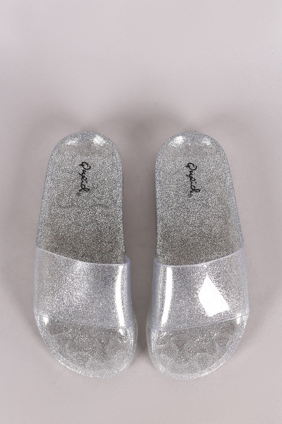 Qupid Glitter Jelly Open Toe Slide Sandal