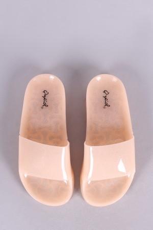 Qupid Glitter Jelly Open Toe Slide Sandal