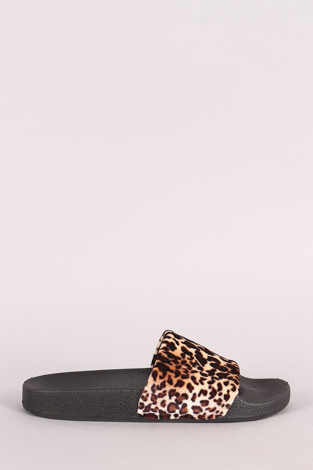Qupid Velvet Leopard Open Toe Slide Sandal