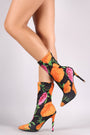 Anne Michelle Fitted Vibrant Floral Elastane Pointy Toe Stiletto Booties