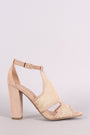 Bamboo Suede Lace Shield Cutout Peep Toe Chunky Heel