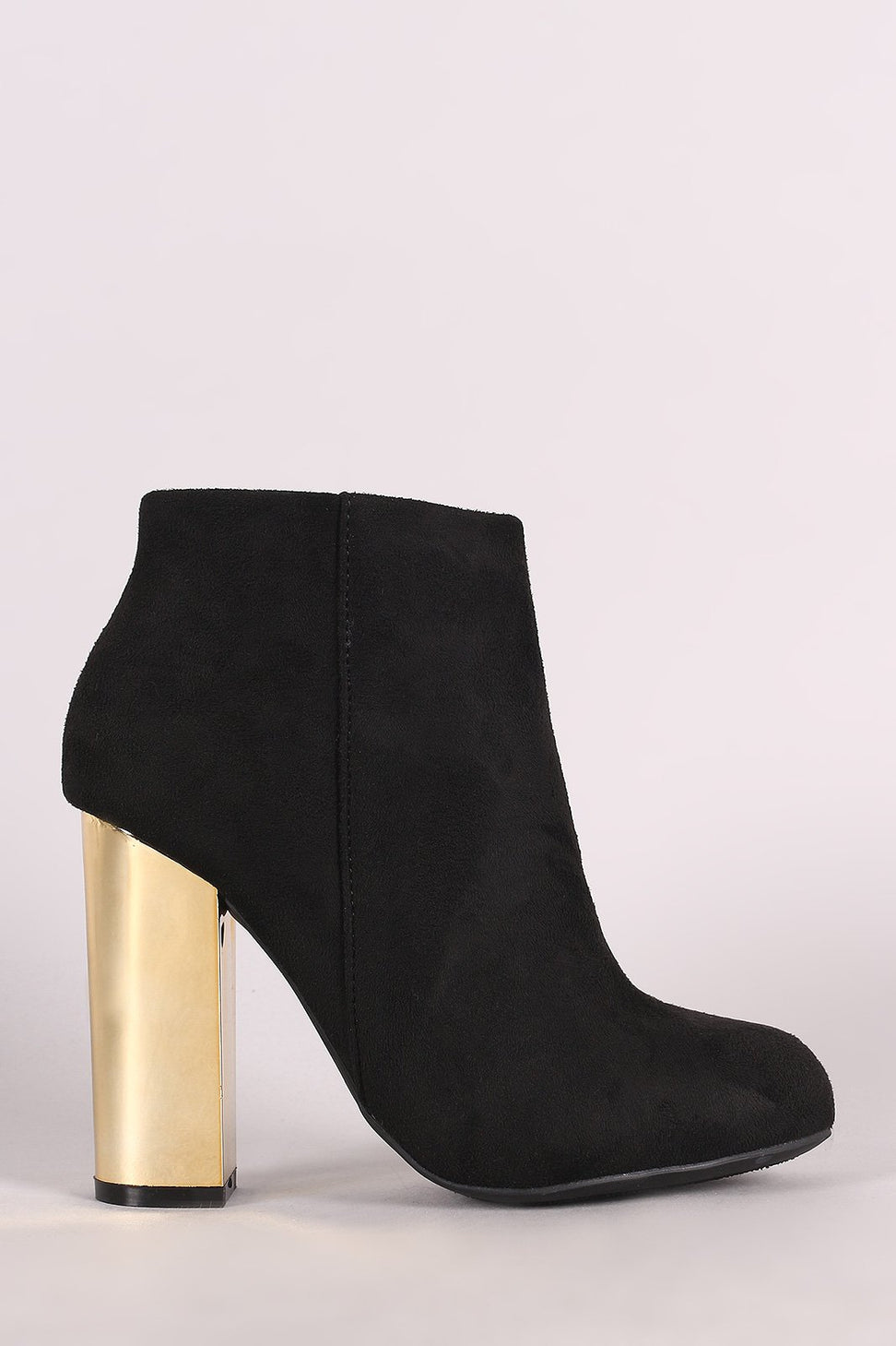 Bamboo Suede Metallic Chunky Heeled Booties