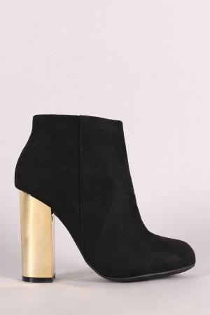 Bamboo Suede Metallic Chunky Heeled Booties