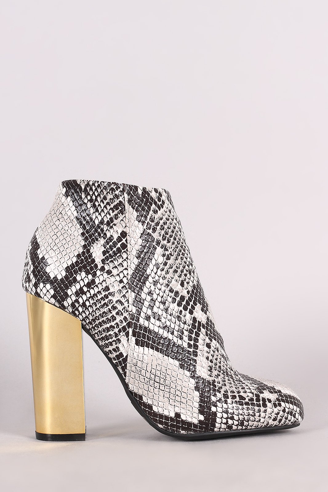 Bamboo Python Print Metallic Chunky Heeled Booties
