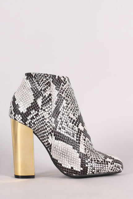 Bamboo Python Print Metallic Chunky Heeled Booties
