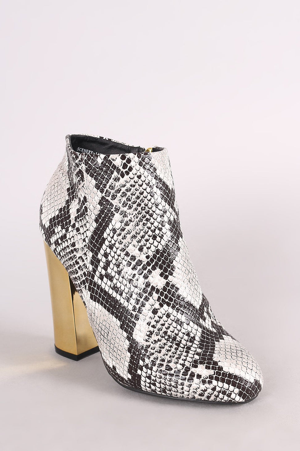 Bamboo Python Print Metallic Chunky Heeled Booties