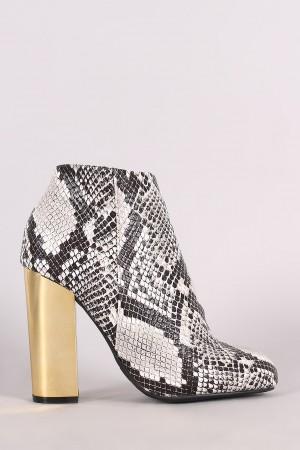 Bamboo Python Print Metallic Chunky Heeled Booties
