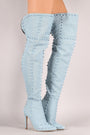 Denim Studded Pointy Toe Stiletto Over-The-Knee Boots - NoveltyOne