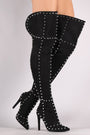 Suede Studded Pointy Toe Stiletto Over-The-Knee Boots