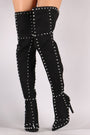 Suede Studded Pointy Toe Stiletto Over-The-Knee Boots
