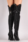 Suede Studded Pointy Toe Stiletto Over-The-Knee Boots