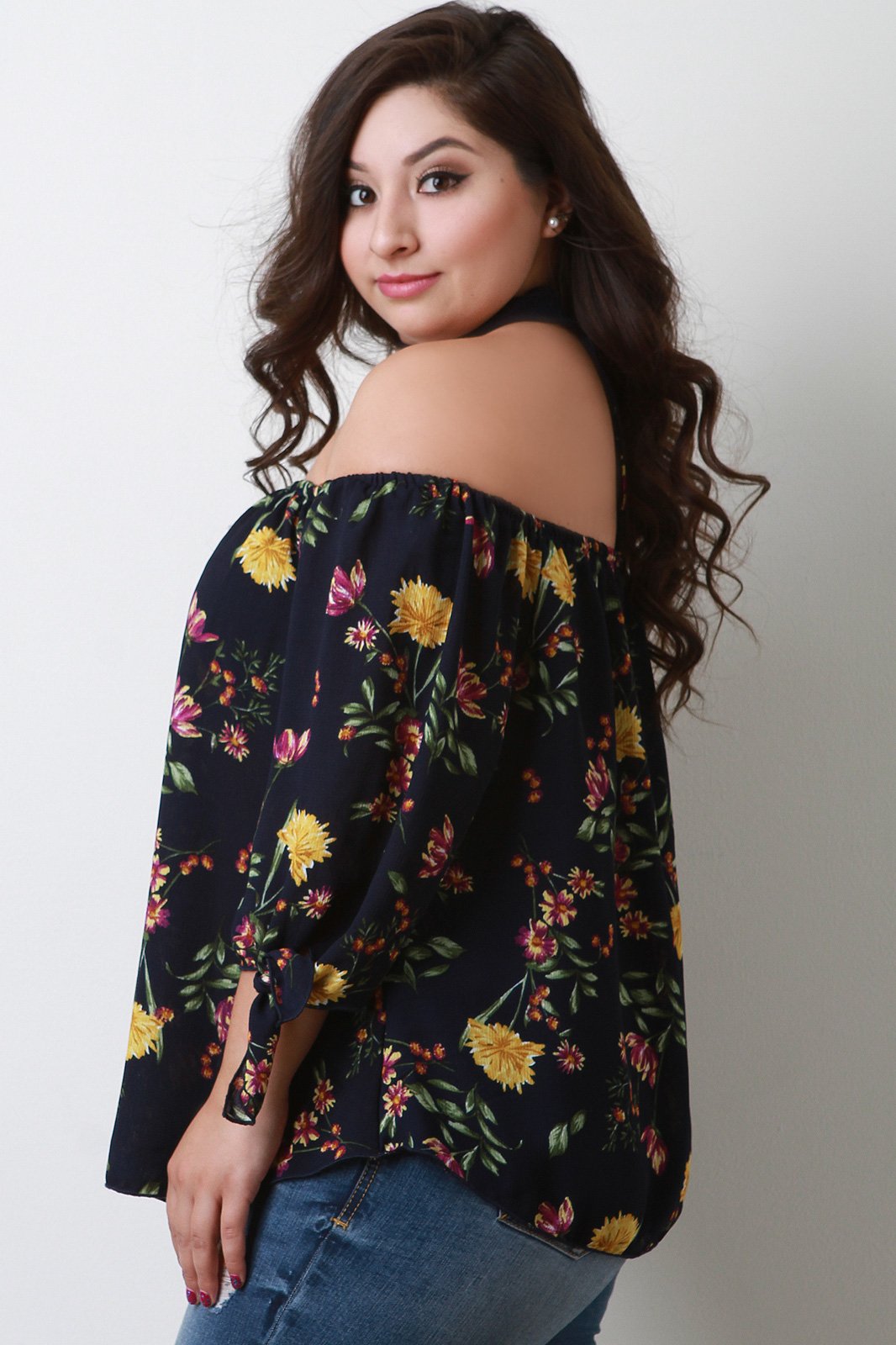 Floral Print Choker Off The Shoulder Top