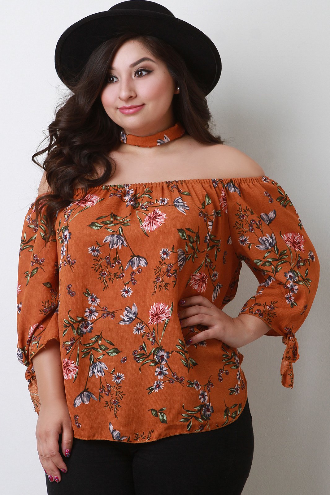 Floral Print Choker Off The Shoulder Top