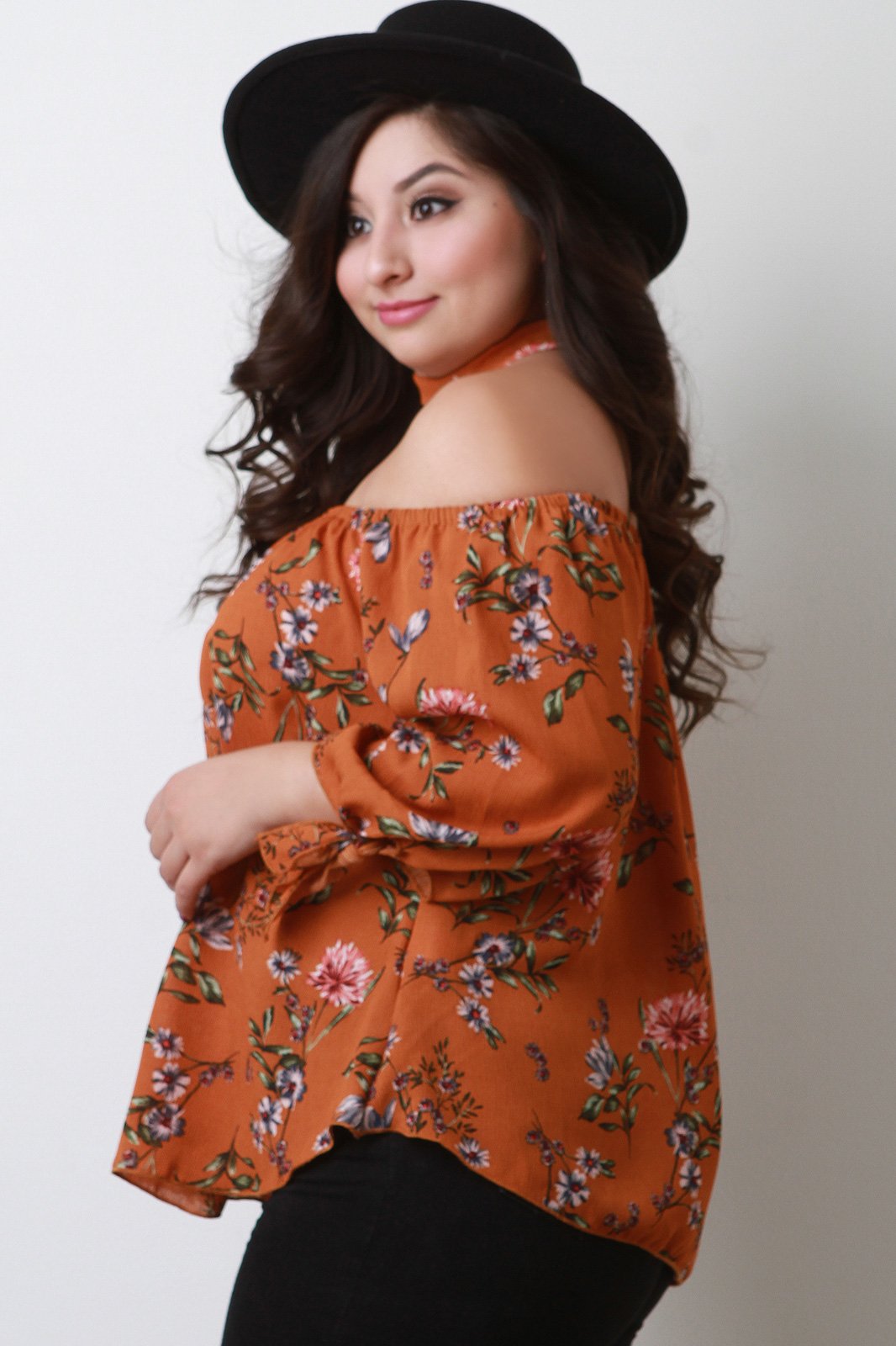 Floral Print Choker Off The Shoulder Top