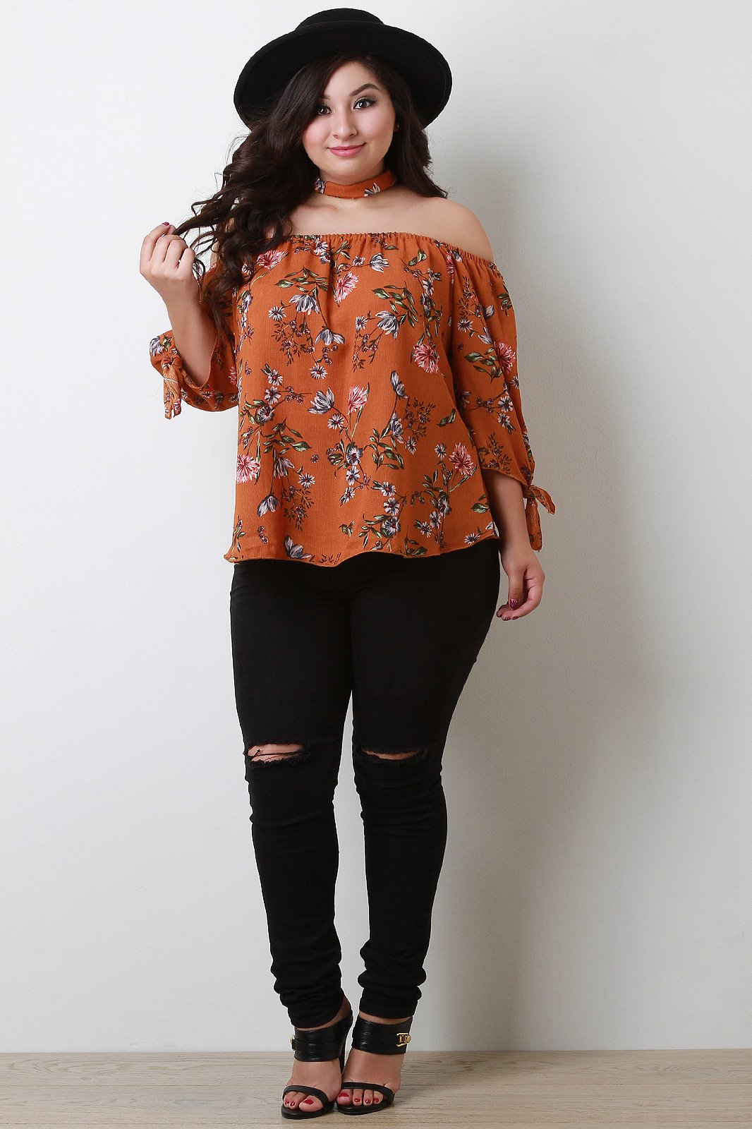 Floral Print Choker Off The Shoulder Top