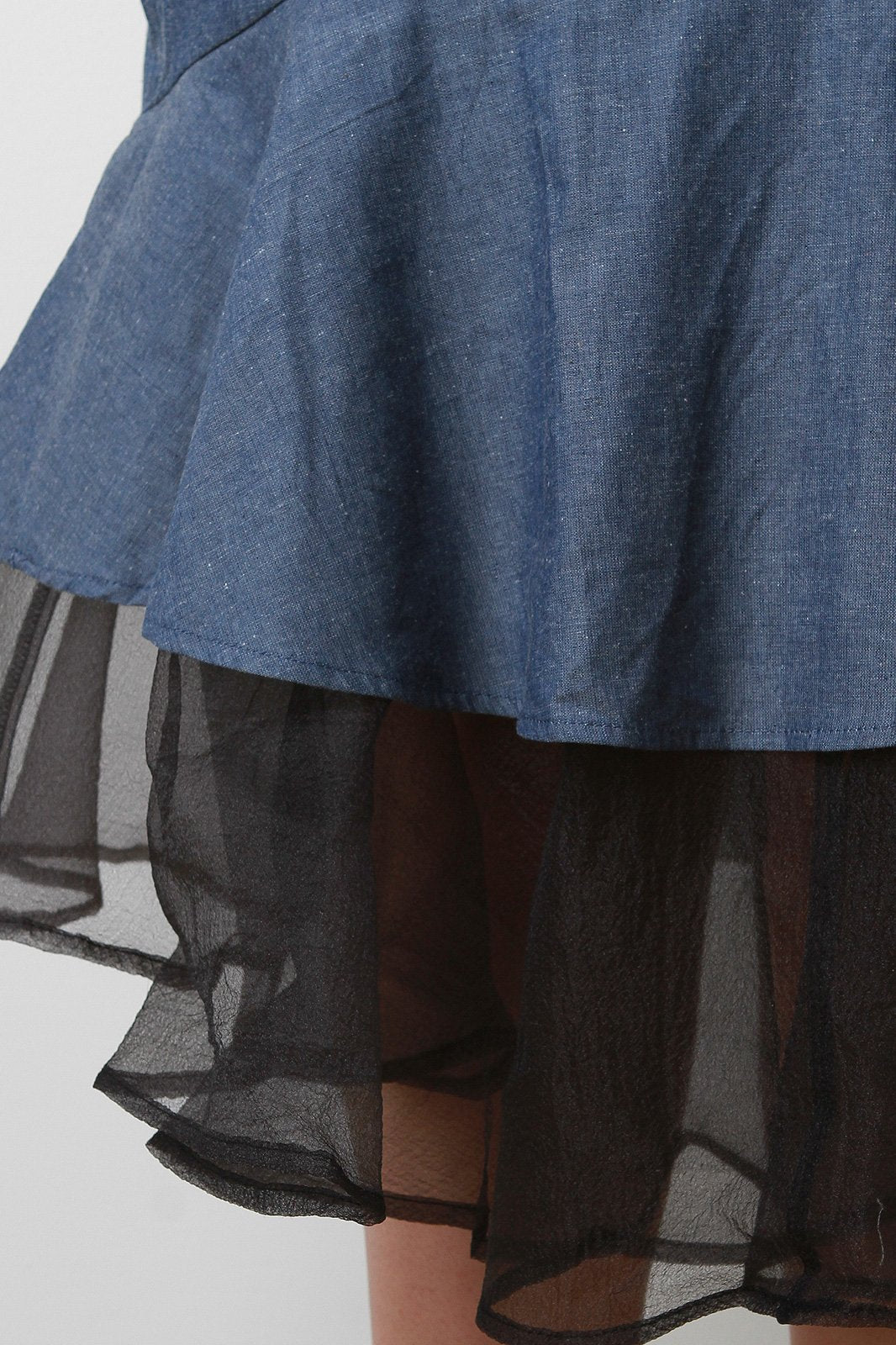 Denim Sleeveless Peplum Tulle Hem Midi Dress - NoveltyOne