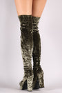 Qupid Velvet Peep Toe Chunky Platform Heeled OTK Boots