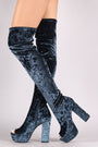 Qupid Velvet Peep Toe Chunky Platform Heeled OTK Boots