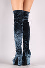 Qupid Velvet Peep Toe Chunky Platform Heeled OTK Boots