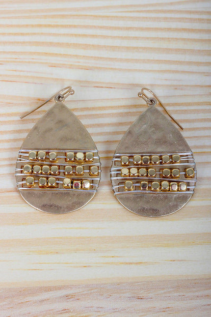Hammered Beaded Teardrop Earrings
