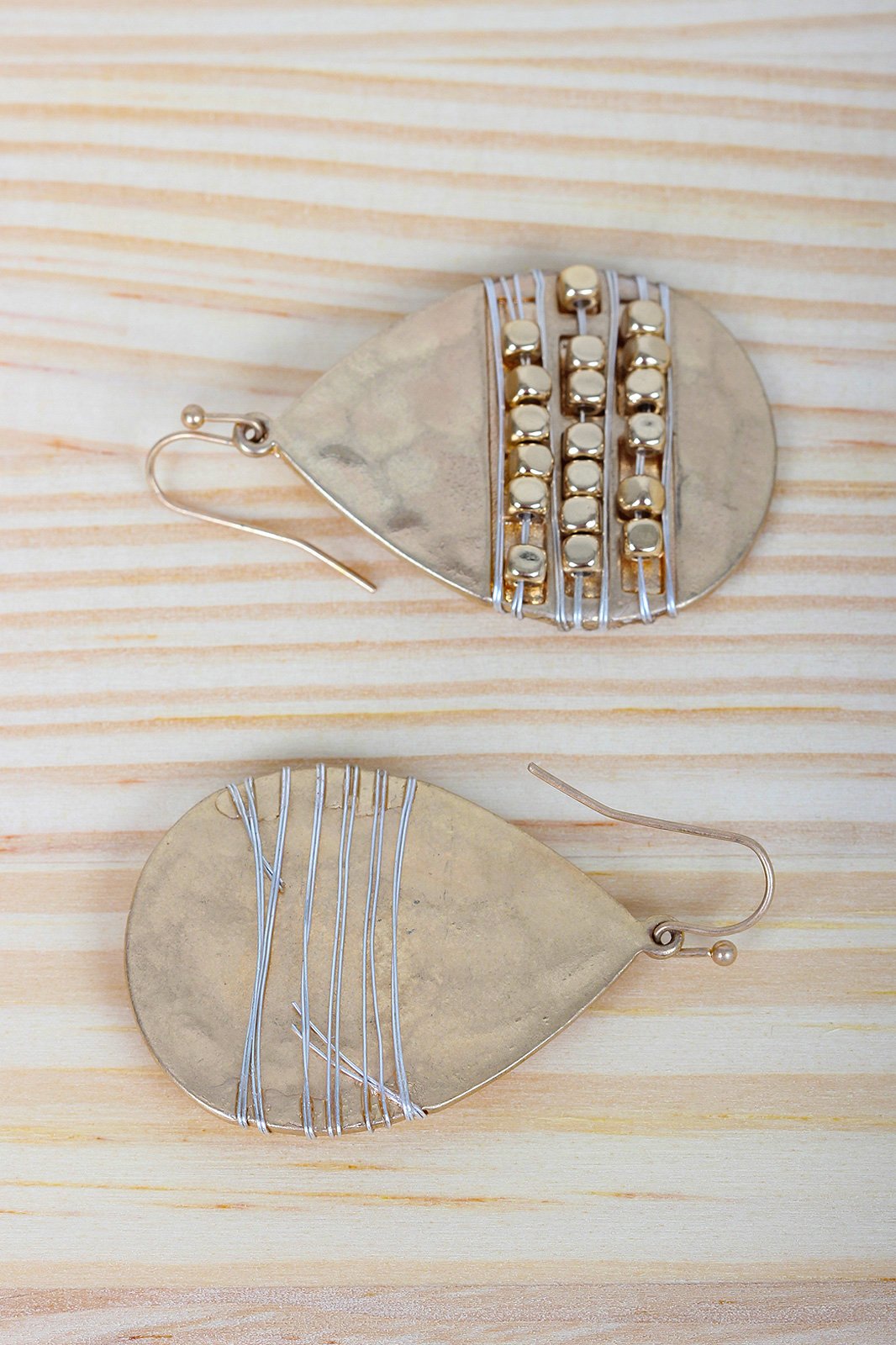 Hammered Beaded Teardrop Earrings