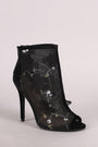Qupid Floral Accent Velvet Peep Toe Stiletto Booties