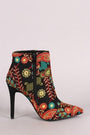 Qupid Embroidered Paisley Pointy Toe Stiletto Booties