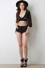 Strappy Lace-Up Frayed Stretchy Cheeky Shorts
