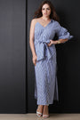 Asymmetrical One Shoulder Ruched Striped Maxi Dress