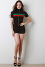 Zip-Up Striped Short Sleeve Romper
