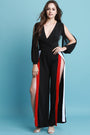 Surplice Colorblock Side Slit Jumpsuit
