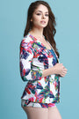 Tropical Leaf Print Open Blazer With High Waisted Shorts Set