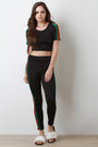 Striped Mesh Sides Crop Top With High Waisted Pants Set