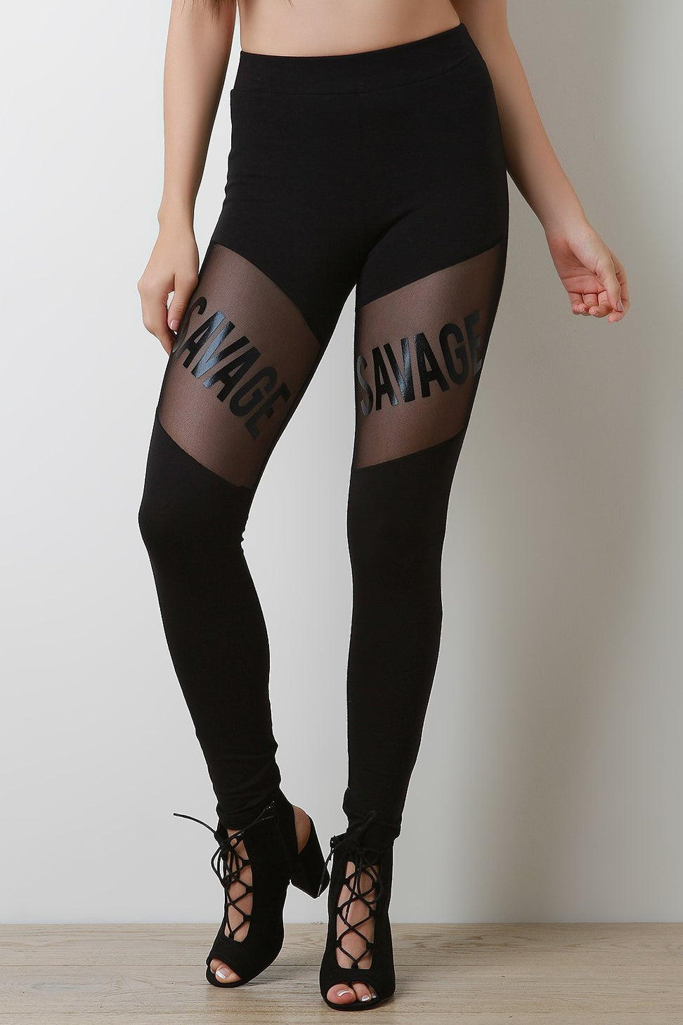 Savage Mesh Inset High Waisted Leggings