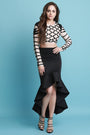 Scuba Knit Ruffled High Low Maxi Skirt