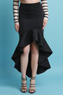 Scuba Knit Ruffled High Low Maxi Skirt