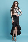 Scuba Knit Ruffled High Low Maxi Skirt